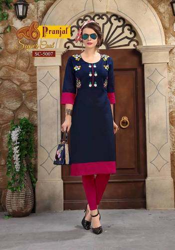 3/4 Sleeve Cotton Casual Kurti  by Ruby Fashion