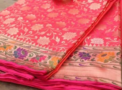 Pink Silk Banarasi Saree For Women by SILKCITY HOTEL PRIVATE LIMITED