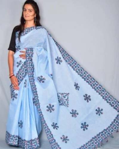 Ajrakh Print with Applique work Saree by s k art & crafts