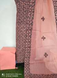 Ladies Ajrakh Print Applique Dress Meterial