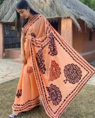 Ladies Applique Work Cotton Saree