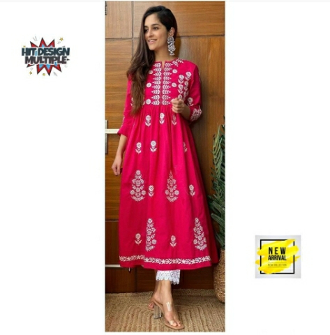 DESIGNER PREMIUM REYON COTTON KURTI WITH PENT COLLECTION 