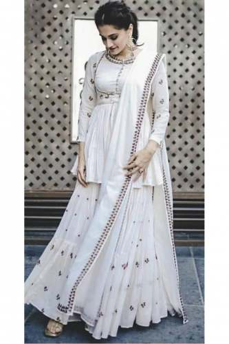 Georgette With Embroidery Work With Semi-Stitched