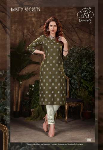 Slub cotton Foil Printed Kurti Set 