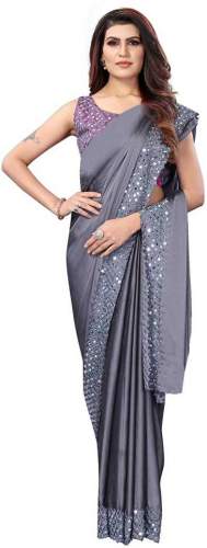 Buy Grey Silk Blend Saree By Vinayak Textile by Vinayak Textile