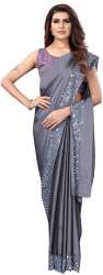 Buy Grey Silk Blend Saree By Vinayak Textile