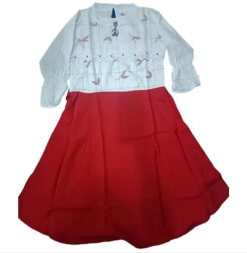 Red Ladies Printed Casual Wear Round  Midi Dress  by Aryan Garments