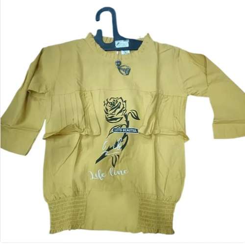 Yellow color Fancy Round Neck Cotton Women Top