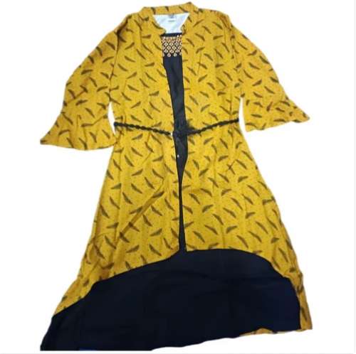 Yellow color Printed Lycra Cotton Ladies Midi Dress by Aryan Garments