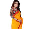 Plain Georgette Saree with Printed Blouse thumb 3