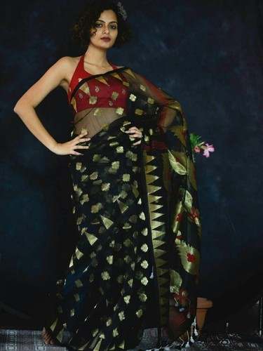 Party wear Black Muslin silk 