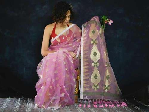 Stylish Pink Muslin Silk saree by Fashion Maven