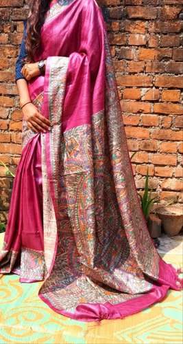 Designer Ghicha Hand Printed Saree by Kukku Handloom