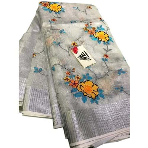 Fancy Tissue Linen Saree by R H Handloom