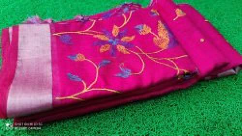 Latest Linen Pink Embroidered saree by Shanties Collections