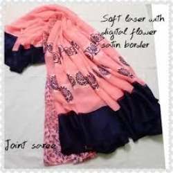 Peach color Satin Chiffon Saree