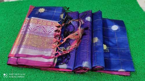 Trendy Blue checks silk cotton saree by Shanties Collections