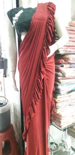 Maroon Party Wear Ruffle Saree by Mangalmay Sarees