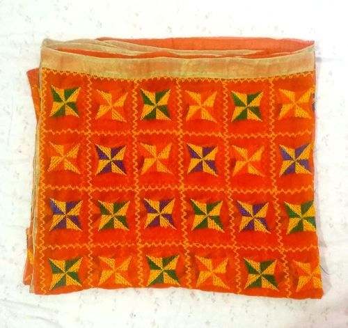 Orange Traditional phulkari Dupatta  by ACS Phulkari House