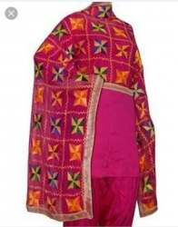 Embroidered Pink Phulkari Dupatta 
