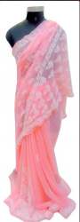 Chiffon Party Wear Pink Chikan Saree 