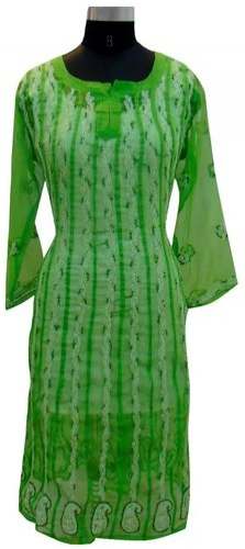 Elegant Green Long Georgette Chikan Kurti  by P Creations