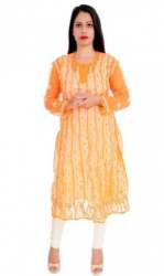Trendy Orange Chiffon Chikan Kurti 