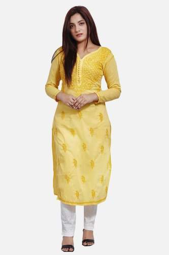 Cotton Bottom Chikan Kurti by Gopi Collection