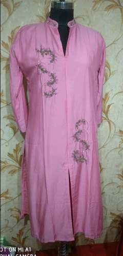 Trendy Pink Muslin Kurti  by Om Sai Fashion
