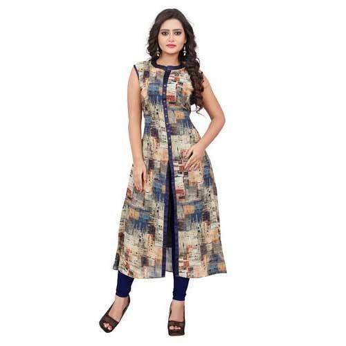 Sleeveless Cotton Front Slit Kurti  by P S P Craft