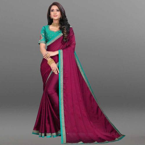 Buy Embroidered Silk Blend Sari By Anjaneya Sarees by Anjaneya Sarees
