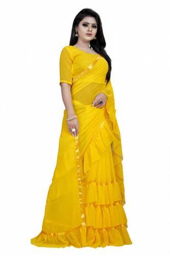 Get Yellow Georgette Saree By Anjaneya Sarees  by Anjaneya Sarees