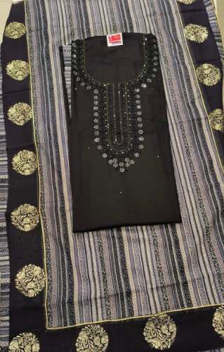 Unstitch Black And Grey Dress Material 