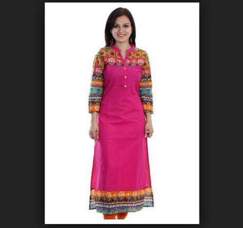 Daily Wear Pink Stand Collar Kurti 