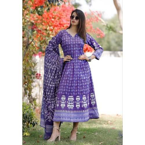 Purple Jaipuri Cotton Printed Palazzo Suit  by Saadgi Collection