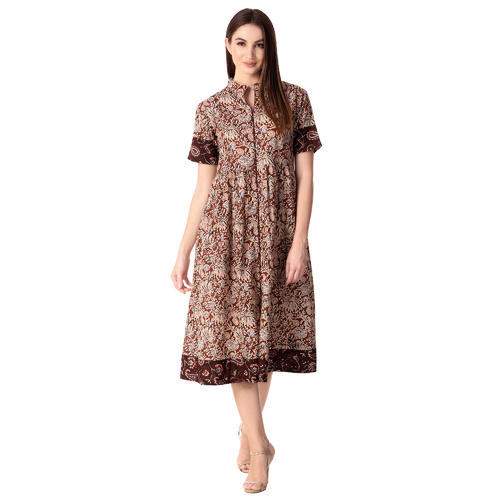 Brown Floral printed One peice Dress by Saurabh Ola