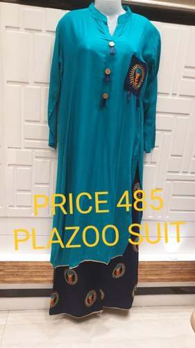 Designer Rayon Embroidered Kurti Palazzo set