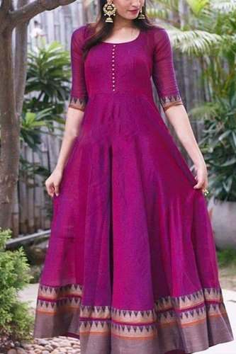 Plain Rani Pink Kanchipuram Ghera Kurti  by Neha Textile