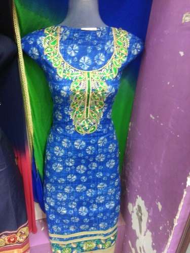 Blue Cotton Printed Dress Material 