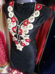 Embroidered Neck Black Fancy Kurti 