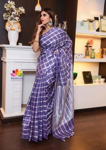 Fancy Checks Design Linen Saree by Ragni Boutique