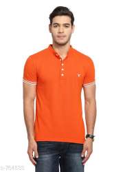 Orange Plain mens Collar T shirt 