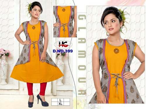 Rayon Printed Fancy Jacket Style Kurti by Heena Creation