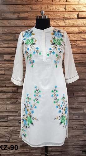 Beautiful White Chanderi Kurti  by Kanusrii Designs Private Limited