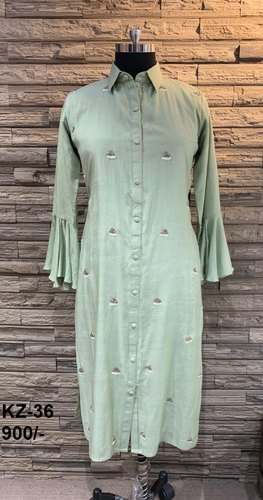 Ruffle Sleeve Muslin Kurti  by Kanusrii Designs Private Limited