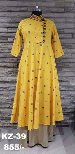 Sunny Yellow Anarkali Cotton Kurti  by Kanusrii Designs Private Limited