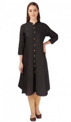Black color cotton plain designer kurtis  by Indimoda