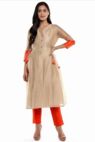 Gold Chanderi designer cotton Side Kurtis by Indimoda