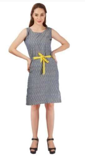 Grey color Handloom Ikat one piece dress by Indimoda