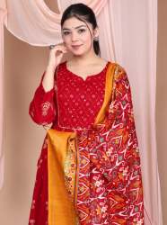 Fancy Rayon Nayra Cut Kurti Pant With Dupatta Set 